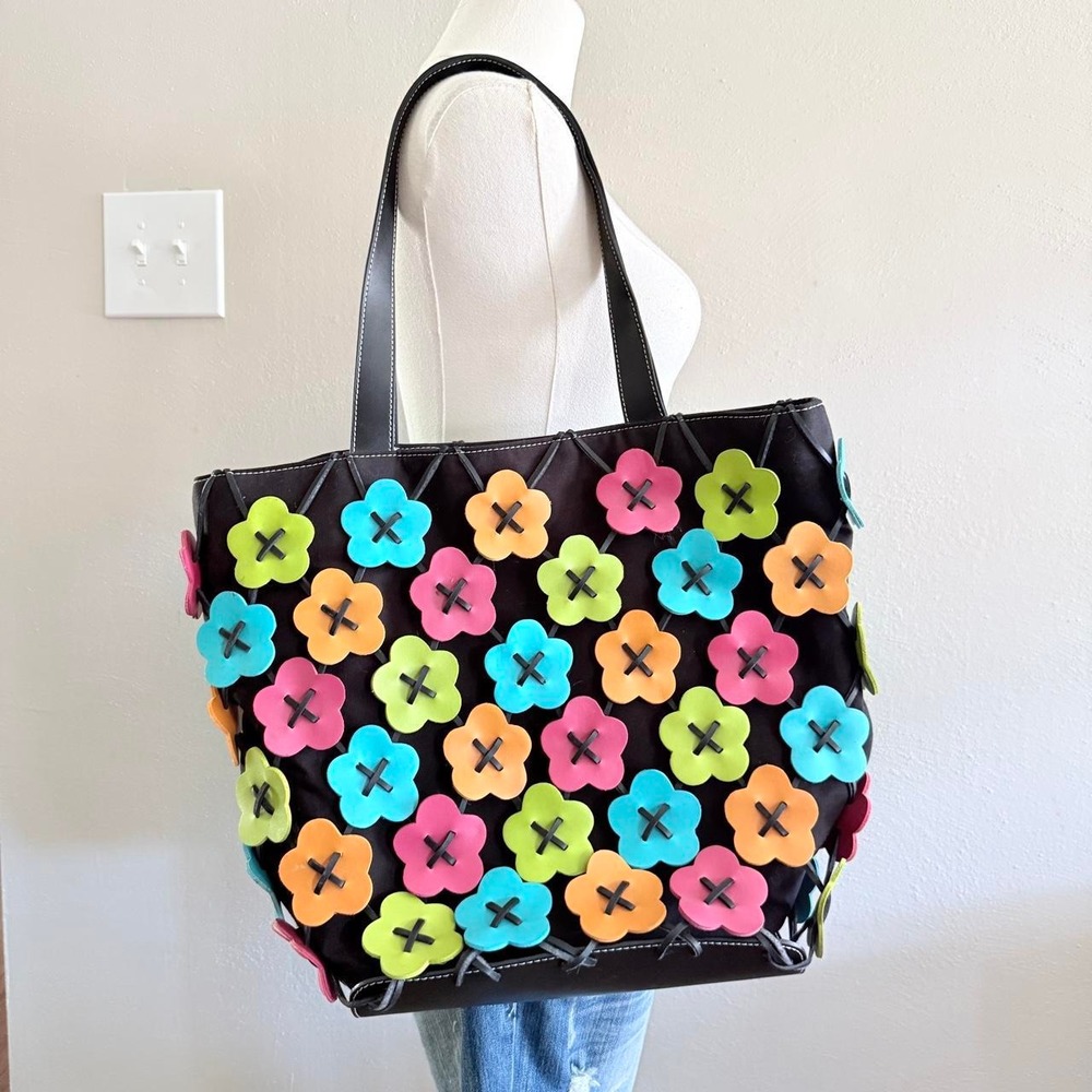 Nine West Women's Vintage Y2K Floral Appliqué Cutout Tote Bag